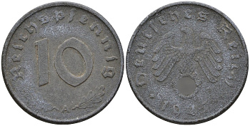 Германия 10 рейхспфеннигов 1943 A KM 101, J.371 цинк 4151-235