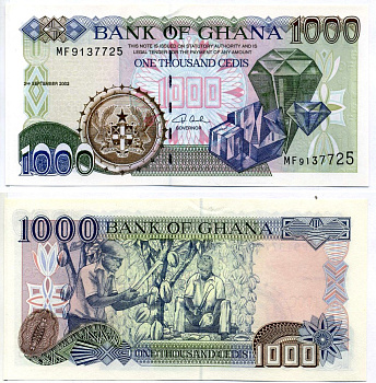 Гана 1000 седи 2002 алмазы, сбор урожая какао Pick 32h бумага UNC (пресс) 6293-29-1-2