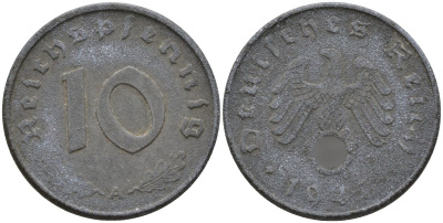 Германия 10 рейхспфеннигов 1943 A KM 101, J.371 цинк 4151-235