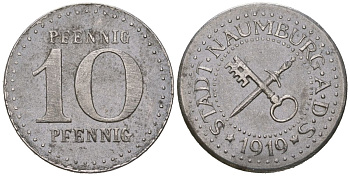 Наумбург (прусская провинция Саксония) 10 пфеннингов 1919 Funck 356.1, Men18 22848.1 железо aUNC 4586-847