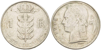 Бельгия 1 франк 1974 Belgique, Бодуэн I (1951-1993) KM 142.1 медно-никель 4544-713