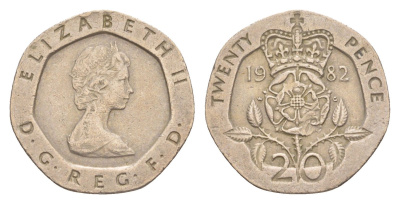 Великобритания 20 пенсов 1982 Елизавета II (1952-2022) KM 931, Spink 4230 (G1) медно-никель 4639-815