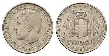 Греция 2 драхмы 1966 Константин II (1966-1973) KM 90 медно-никель 4121-351