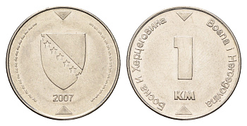 Босния и Герцеговина 1 марка 2007 KM 118 сталь плакированная никелем 3459-751