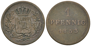 Бавария 1 пфенниг 1853 Максимилиан II (1848-1864) AKS 160, Jaeger 56 медь 4576-829