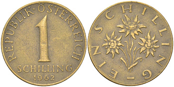 Австрия 1 шиллинг 1962 KM 2886 алюминиевая бронза 4142-1056