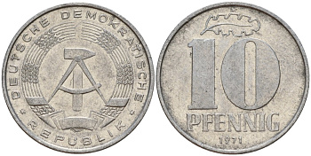 ГДР 10 пфеннигов 1971 A KM 10 алюминий 68-751