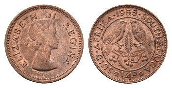 ЮАР 1/4 пенни (фартинг) 1955 Елизавета II (1952-2022) KM 44 бронза UNC 4690-924