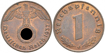 ГЕРМАНИЯ 1 РЕЙХСПФЕННИГ 1937 J J 361, KM 89 бронза UNC 73-258