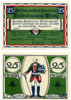 ХАММ 25 пфеннигов 1921 1 октября 1921, НОТГЕЛЬД, ЗЕМЛЯ СЕВЕРНЫЙ РЕЙН-весТФАЛИЯ Grabowski 568.4 бумага 2195-5-3-1