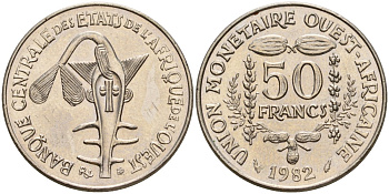 Западная Африка (BCEAO) 50 франков 1982 KM 6 медно-никель UNC 4604-727
