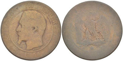 ФРАНЦИЯ 10 САНТИМОВ 1854 MA, НАПОЛЕОН III (1852-1870) KM 771.6, LE FRANC 133.16 бронза 215-544