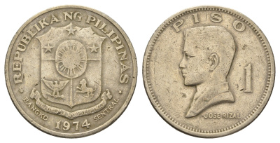 Филиппины 1 писо 1974 Хосе Рицаль KM 203 медь цинк никель 4692-841