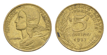 Франция 5 сантимов 1977 тип Morlon KM 933, Le Franc 125.13 алюминиевая бронза 4630-331