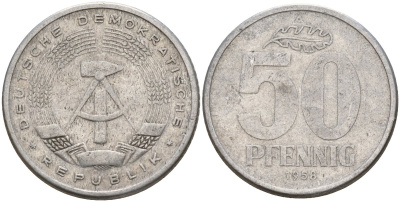 ГДР 50 пфеннигов 1958 A KM 12.1 алюминий 65-914