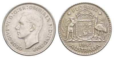 Австралия 2 шиллинга (флорин) 1942 Георг VI (1936-1952) KM 40 серебро aUNC 5010-1523