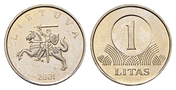 Литва 1 лит 2001 KM 111 медно-никель UNC 4364-253