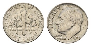 США 10 центов (дайм) 1979 Рузвельт KM 195a медь плакированная медно-никелем 4674-547