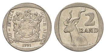 ЮАР 2 ранда 1991 KM 139 медь плакированная никелем 4626-1127