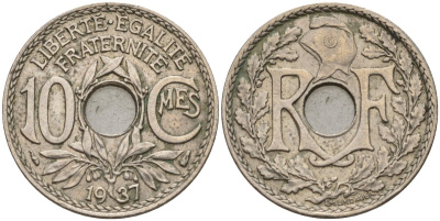 Франция 10 сантимов 1937 KM 866a, Le Franc 138.3 медно-никель 4143-1042
