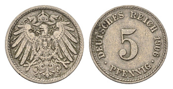 Германия 5 пфеннигов 1906 A KM 11, J. 12 медно-никель 4696-634