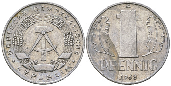 ГДР 1 пфенниг 1968 А КМ 8.1 алюминий 4615-1232