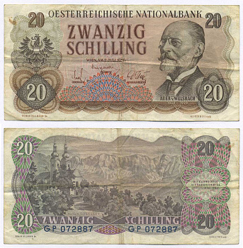 АВСТРИЯ 20 ШИЛЛИНГОВ 1956 2 ИЮЛЯ 1956, КАРЛ ВЕЛСБАХ, ДЕРЕВНЯ МАРИЯ РЕЙН Pick 136а бумага 8595-12-4-1