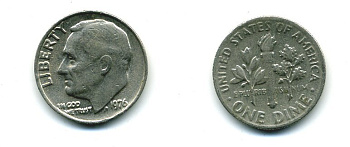 США 10 ЦЕНТОВ = 1 ДАЙМ 1976 РУЗВЕЛЬТ KM 195a медь плакированная медно-никелем 4364-355