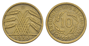 Германия 10 рейхспфеннигов 1935 KM 40, J. 317 алюминиевая бронза 4644-1235