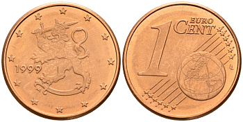 Финляндия 1 евроцент 1999  KM 98 сталь плакированная медью  UNC  4160-365