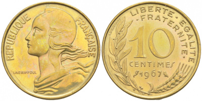 ФРАНЦИЯ 10 САНТИМОВ 1967 ТИП MARIANNE KM 929 медь алюминий никель 44-968