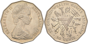 Австралия 50 центов 1982 Елизавета II (1952-2022), XII игры стран Британсого содружества KM 74 медно-никель 4131-824