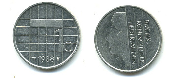 Нидерланды 1 гульден 1988 Беатрикс (1980-2013) KM 205 никель 04-432