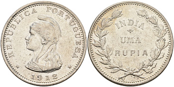 Португальская Индия 1 рупия 1912 KM 18 серебро 1529-1223
