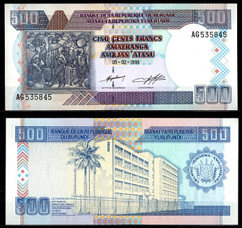 Бурунди 500 франков 1999 Pick 38 b бумага UNC (пресс) 7217-7-2-2