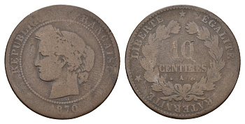 Франция 10 сантимов 1870 A KM 815 бронза 34-315