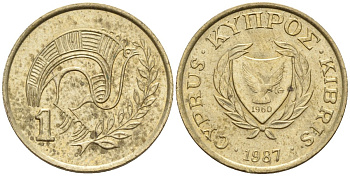 Кипр 1 цент 1987 KM 53.2 никель латунь 4174-1124