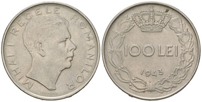 Румыния 100 леев 1943 Михай I (1940-1947) KM 64 сталь плакированная никелем 94-1136