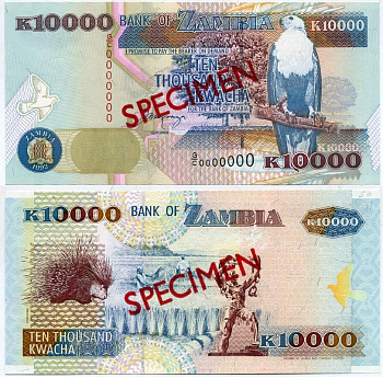Замбия 10000 квача 1992 дикобраз, статуя Свободы в Лусаке. Образец, Specimen Pick 42 s бумага UNC (пресс) 451-338-3