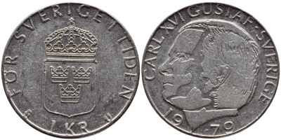Швеция 1 крона 1979 Карл XVI Густав (1973- ) KM 852 медь плакированная медно-никелем 56-1255