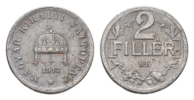 Венгрия 2 филлера 1917 KB, Карл I (1916-1918) KM 497 железо 4665-417