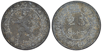 Бельгия 25 сантимов 1918 германская оккупация, первая мировая война KM 82 цинк 4121-537