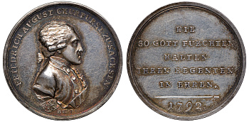 Саксония медаль 1792 Фридрих Август III 29,35 мм, 10,43 гр серебро UNC 00-809-39
