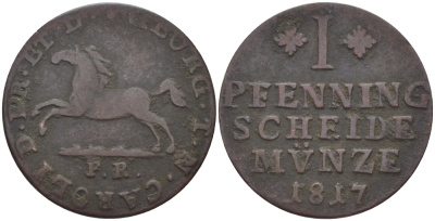 БРАУНШВЕЙГ-ВОЛЬФЕНБЮТТЕЛЬ 1 ПФЕННИГ 1817 FR KM 1069 медь 100-335