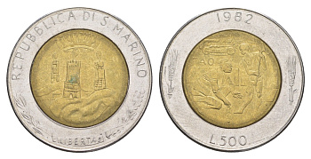 Сан-Марино 500 лир 1982 Социальные достижения KM 140 биметалл UNC 4648-322