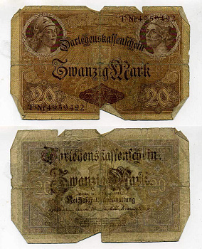 ГЕРМАНИЯ 20 МАРОК 1914 7 значный номер Pick 48 b бумага 6283-27-3