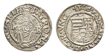 Венгрия 1 денар 1548 KB, Фердинанд I (1526-1564), мадонна с младенцем серебро EH 745a серебро 650-822