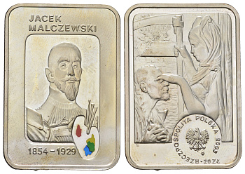 Польша 20 злотых 2003 MW,художники Польши 19-20 века - Яцек Мальчевский Y 478 серебро PROOF 11-078-32