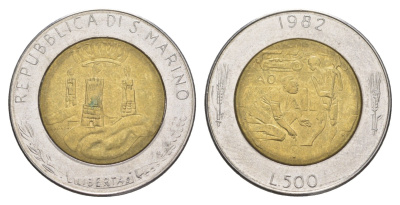 Сан-Марино 500 лир 1982 Социальные достижения KM 140 биметалл UNC 4648-322