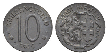Херсфельд 10 пфеннигов 1919 Funck 211.11, Men05 11478.12, Men18 14380.12 цинк 4643-1035